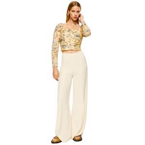 Mango size 8 long sleeve crop top floral. Pastel yellow with light blue floral